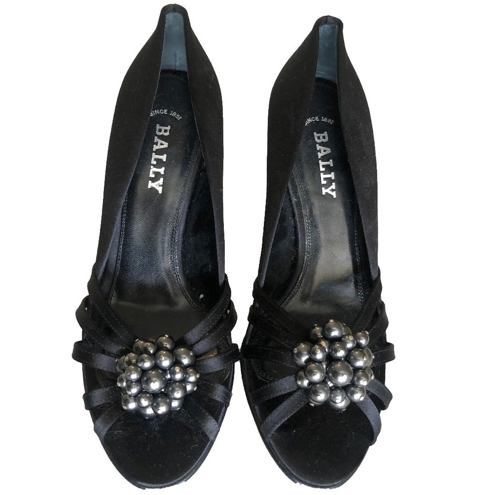 BRAND NEW BALLY Open Toe Black Embellished Heels